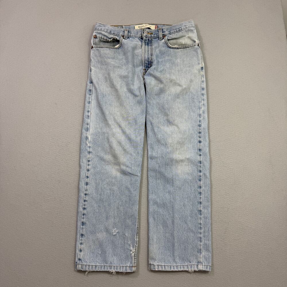 Vintage Levis 505 Jeans Men's 33x30 Blue Light Wash Regular Fit Distressed Denim